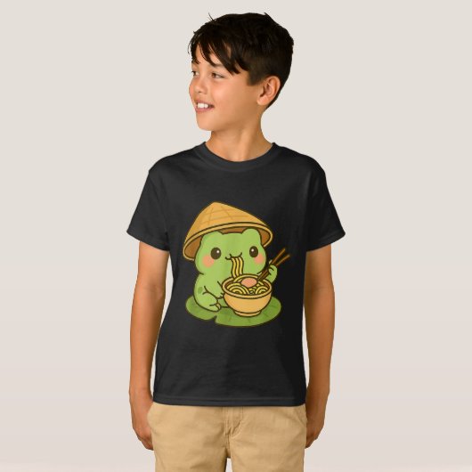 Cute Frog Eating Ramen Anime Japanese Men Women Ki T-Shirt (Vorne ganz)