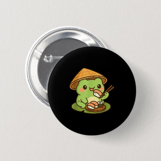 Cute Frog Eating Sushi Anime Japanese Men Women Ki Button (Vorne & Hinten)