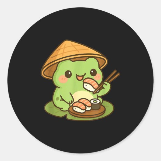 Cute Frog Eating Sushi Anime Japanese Men Women Ki Runder Aufkleber (Vorderseite)