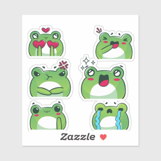 Cute Frog Emoji Reaction Faces Vinyl Sticker Set (Blatt)