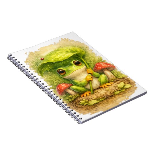 Cute Frog Leaf Umbrella Spiral Notebook Notizblock (Rechte Seite)