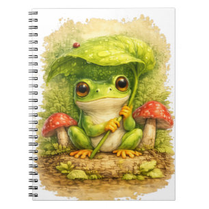 Cute Frog Leaf Umbrella Spiral Notebook Notizblock