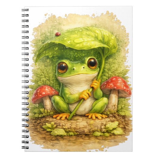 Cute Frog Leaf Umbrella Spiral Notebook Notizblock (Vorderseite)
