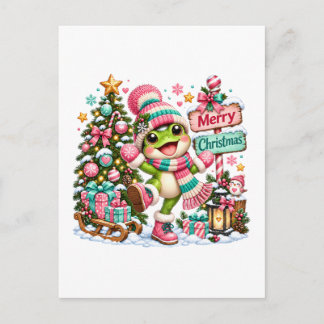 Cute Frog Merry Christmas Ankündigungspostkarte