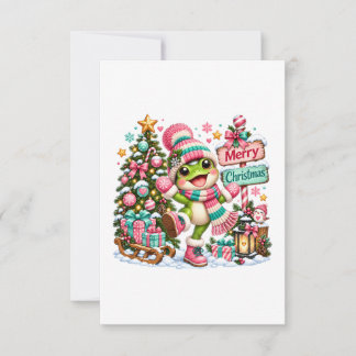 Cute Frog Merry Christmas Dankeskarte