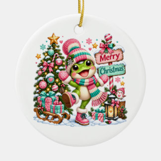 Cute Frog Merry Christmas Keramik Ornament