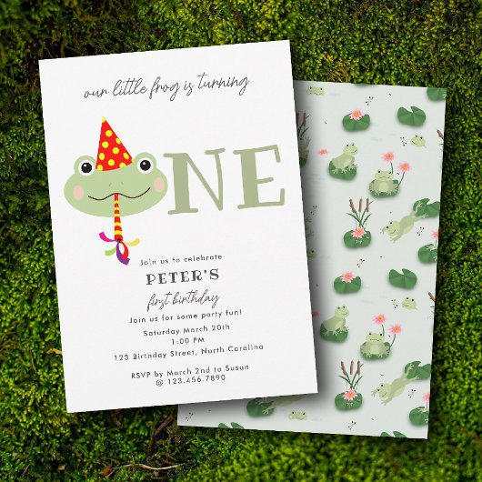 Cute Frog Party Hat Kids First 1st Birthday Party Einladung