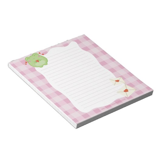 Cute frog pink love notepad, valentine note paper notizblock (angewinkelt)
