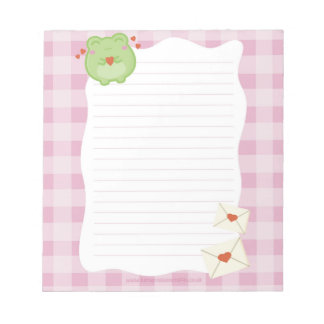 Cute frog pink love notepad, valentine note paper notizblock