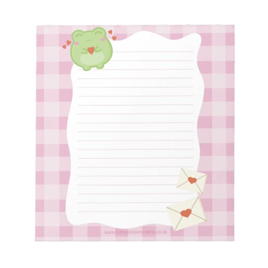 Cute frog pink love notepad, valentine note paper notizblock (Vorderseite)