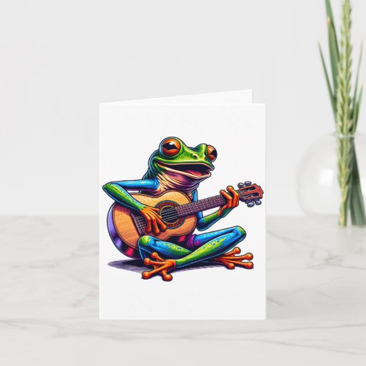 Cute Frog Playing A Guitar Dont Worry Be Hoppy _1  Karte (Vorderseite)