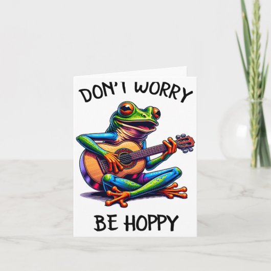 Cute Frog Playing A Guitar Dont Worry Be Hoppy _2 Karte (Vorderseite)