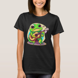Cute Frog playing guitar colorful cottagecore T-Shirt