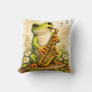 Cute Frog Playing Saxophone Funny Music Animal Kaw Kissen