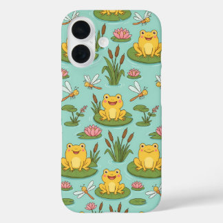 Cute Frog Pond Pattern iPhone 16 Hülle