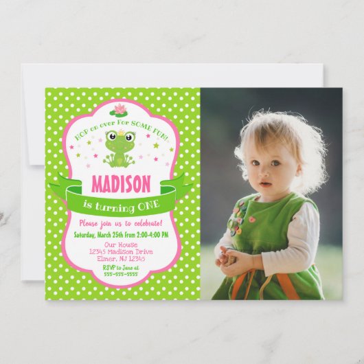 Cute Frog Princess Invitation for a Girl Einladung (Vorderseite)
