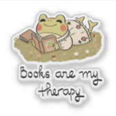 Cute Frog Reading - Books Are My Therapy Aufkleber (Vorderseite)