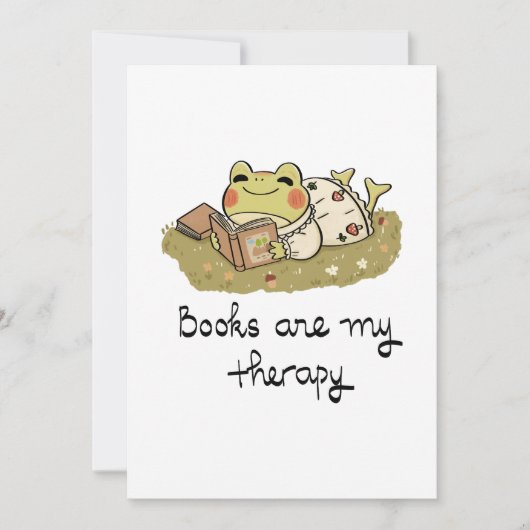 Cute Frog Reading - Books Are My Therapy Einladung (Vorderseite)