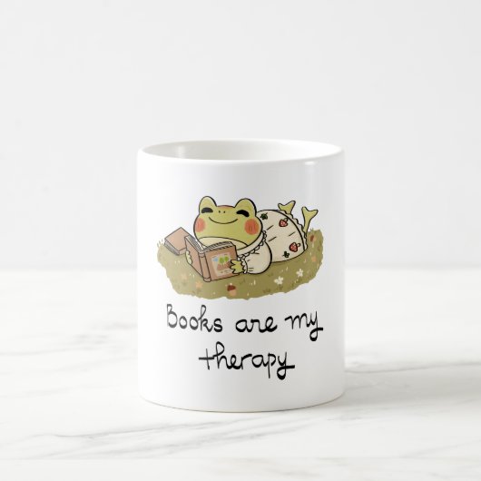Cute Frog Reading - Books Are My Therapy Kaffeetasse (Mittel)