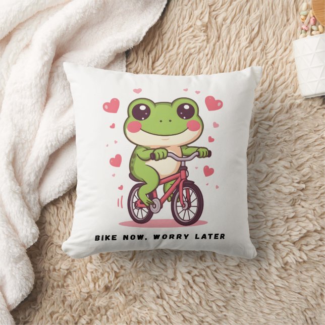 Cute Frog Riding Bicycle | Funny Frog Lover Gift Kissen (Decke)