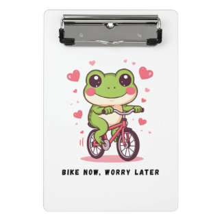 Cute Frog Riding Bicycle | Funny Frog Lover Gift Mini Klemmbrett