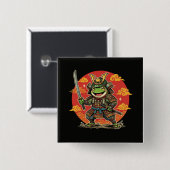 Cute Frog Samurai Cartoon Animal Warrior Design Button (Vorne & Hinten)