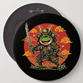 Cute Frog Samurai Cartoon Animal Warrior Design Button (Vorne & Hinten)