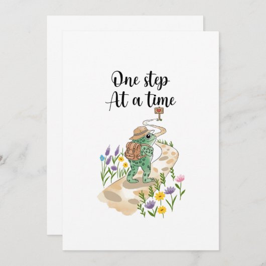 Cute Frog with Backpack One Step at a Time Einladung (Vorne/Hinten)