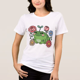 Cute Frog with Flowers Design Kawaii Cottagecore Tri-Blend Shirt