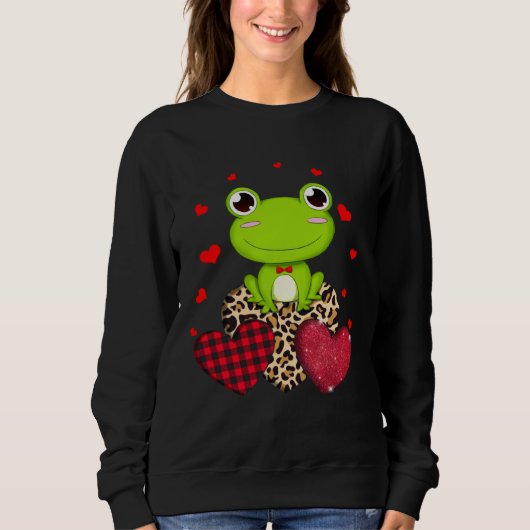 Cute Frog With Leopard Red Plaid Heart  Ideas Sweatshirt (Vorderseite)