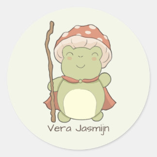 Cute frog with mushroom hat | personalised name runder aufkleber
