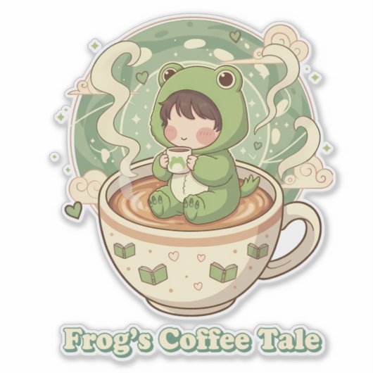 Cute Froggy Coffee Tale Design Aufkleber (Vorderseite)