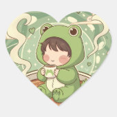 Cute Froggy Coffee Tale Design Herz-Aufkleber (Vorderseite)