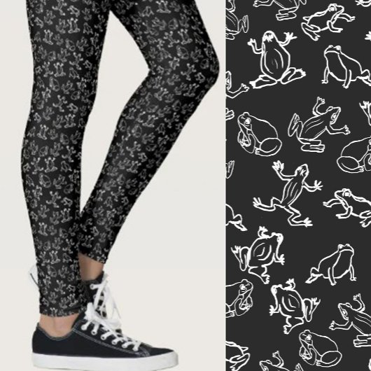Cute Frogs Black and White Pattern Leggings
