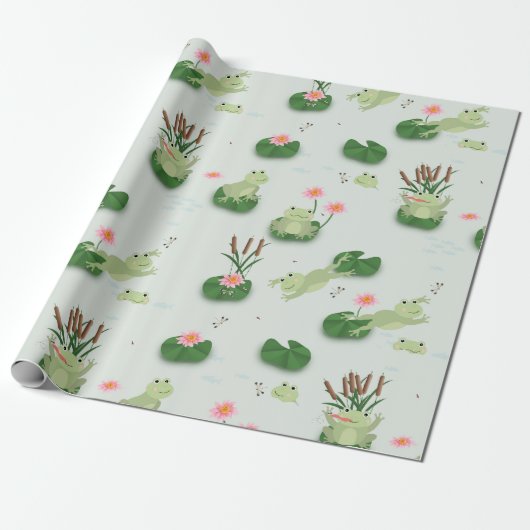 Cute Frogs in Lily Pond Geschenkpapier (Ungerollt)