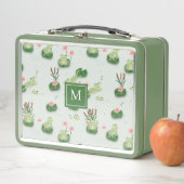 Cute Frogs in Lily Pond Monogrammed Initial Metall Brotdose (Beispiel)