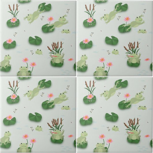 Cute Frogs in Lily Pond Nursery Gender Neutral Fliese