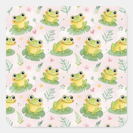 Cute frogs Pattern Quadratischer Aufkleber (Vorderseite)
