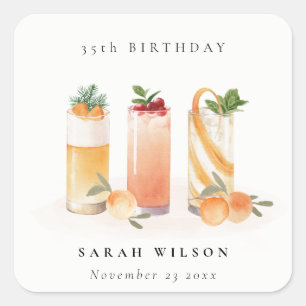 Cute Fruit Cocktail Blush Orange Geburtstag für je Quadratischer Aufkleber