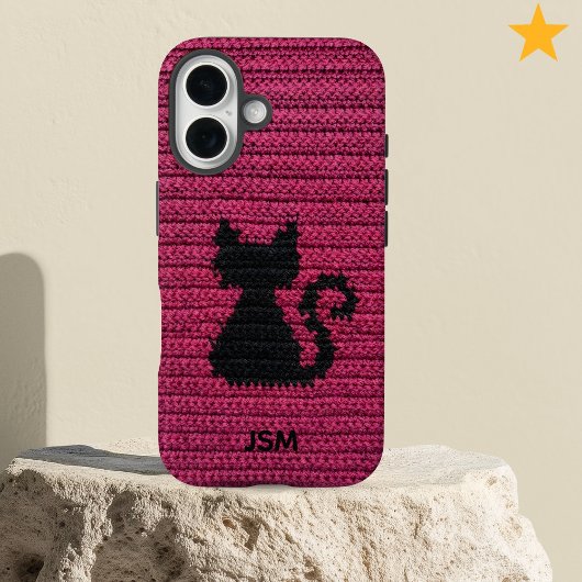 Cute Fuchsia Crochet Cat Custom Initial Monogram Case-Mate iPhone Hülle