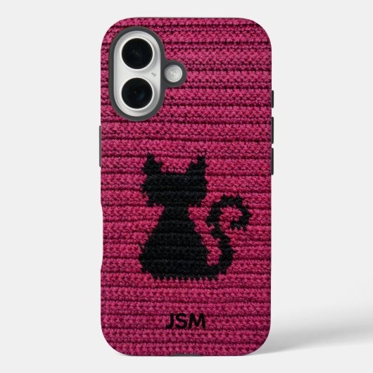 Cute Fuchsia Crochet Cat Custom Initial Monogram Case-Mate iPhone Hülle (Rückseite)