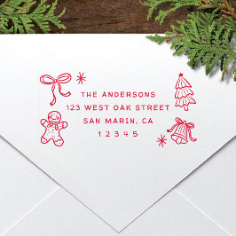 Cute Fun Christmas Doodles Holiday Return Address  Permastempel