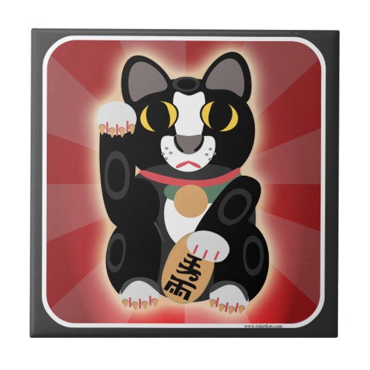 Cute Fun Lucky Tuxedo Cat Cartoon Kunst, Dichtung Fliese (Vorderseite)