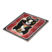 Cute Fun Lucky Tuxedo Cat Cartoon Kunst, Dichtung  Fliese (Seite)