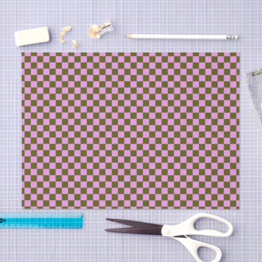 Cute Fun Modern Checkerboard Olive Lilac Geometric Seidenpapier (Handwerk)