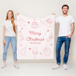 Cute Fun Pink Red Hand Drawn Christmas Fleecedecke