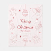 Cute Fun Pink Red Hand Drawn Christmas Fleecedecke (Vorderseite)