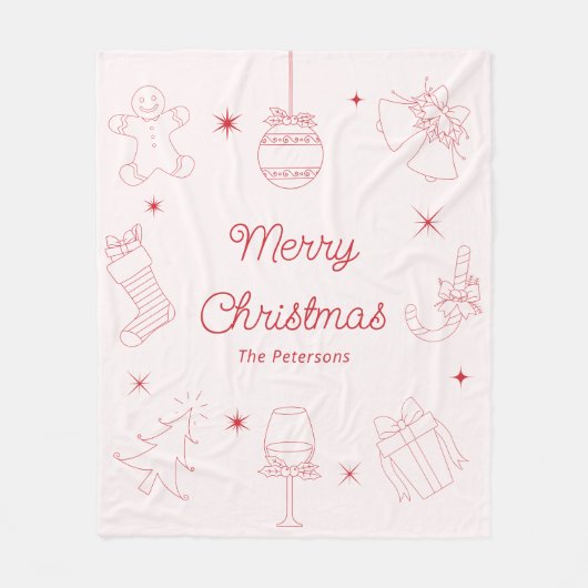 Cute Fun Pink Red Hand Drawn Christmas Fleecedecke (Vorderseite)