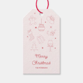 Cute Fun Pink Red Hand Drawn Christmas Geschenkanhänger