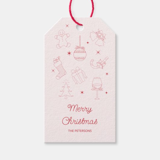 Cute Fun Pink Red Hand Drawn Christmas Geschenkanhänger (Vorderseite)